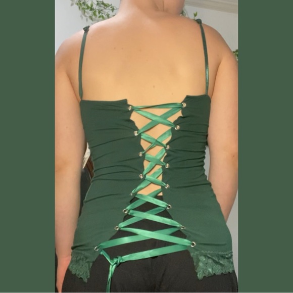 DONATED - NWT D.I.Y Lace Up Forest Green Cami Tank Top - Picture 5 of 6
